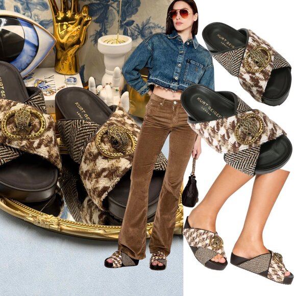 🆕 KURT GEIGER LONDON 🧿 NWOB Chelsea Drench Cross Strap Sandal Brown Sz US 9